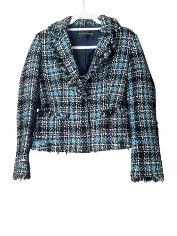 파랑과 블랙 체크 트위드 자켓 M 사이즈