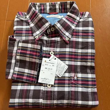 택 포함 미사용 Hush Puppies 긴팔 셔츠 LL 브라운 계열 체크