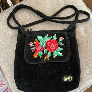 FEILER 꽃무늬 자수 숄더백 블랙