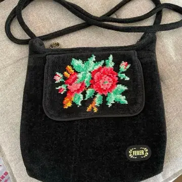 FEILER 꽃무늬 자수 숄더백 블랙