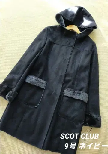 미사용 새상품 후디드 스웨이드 코트 무스탕 속기모 미들 기장 코트 네이비