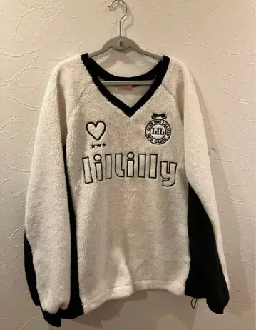 lilLilly 플리스 자켓 V넥 화이트/블랙