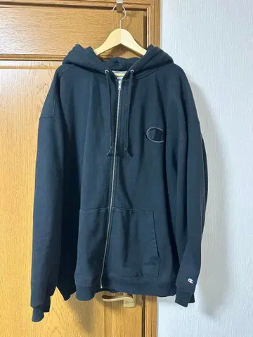 Champion 블랙 풀 집업 후드티 3XL