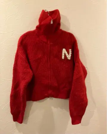 빨간색 리브 니트 지퍼 포함