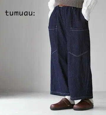 이번 시즌 tumugu (츠무구) 슬라브얀 데님 8분 길이 팬츠 인디고