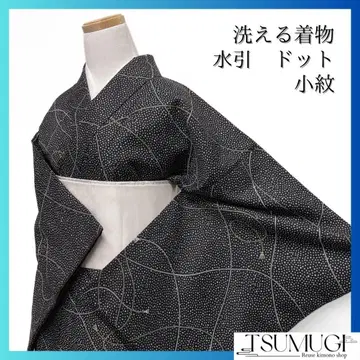 코몬 워셔블 기모노 도트 미즈히키 블랙 베이스 기모노 023a d