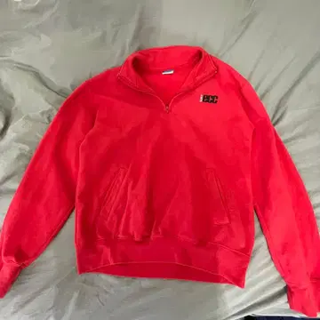 구제 Champion 빨간색 하프 지퍼 맨투맨 L