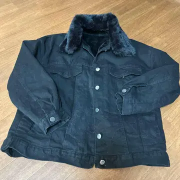 블랙 데님 자켓 퍼 카라 부착