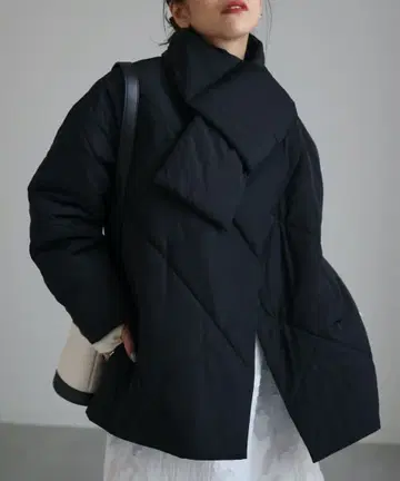 apretro 노카라 다이아 퀼트 패딩 블루종 머플러 세트