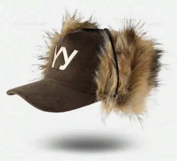 YY 로고 퍼 포함 브라운 캡