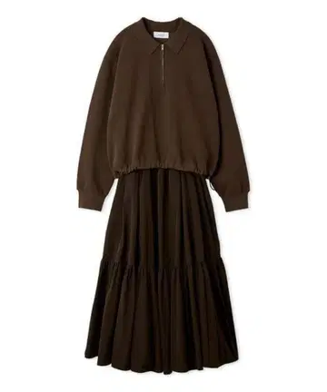 emmi 집업 니트 x 스커트 세트 브라운 에미