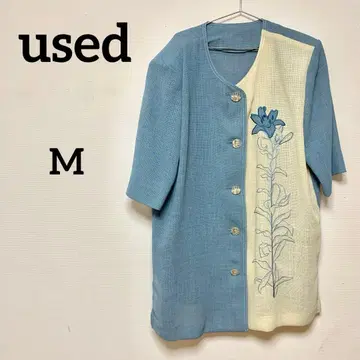 꽃 자수 바이컬러 린넨풍 반팔 자켓 여성용