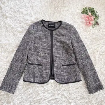 새상품급 그린 라벨 릴랙싱 트위드 노카라 자켓 40 L