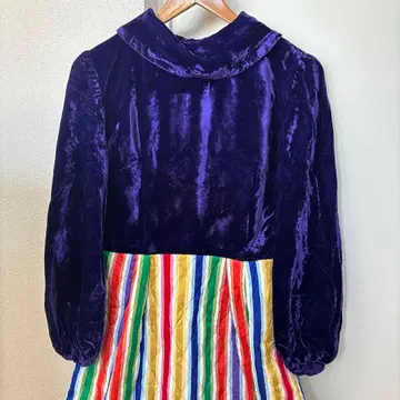 70s 벨로아 퀼팅 원피스 도킹 컬러풀 레인보우