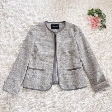 새상품급 그린 라벨 릴랙싱 트위드 노카라 자켓 40 L