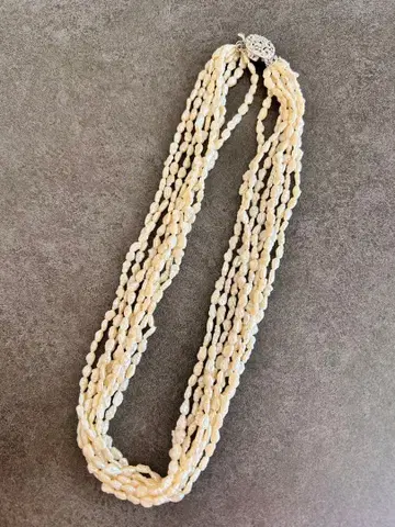 양귀비 펄 라이스 펄 목걸이 8연 진주 실버 금장 장식 1216-8