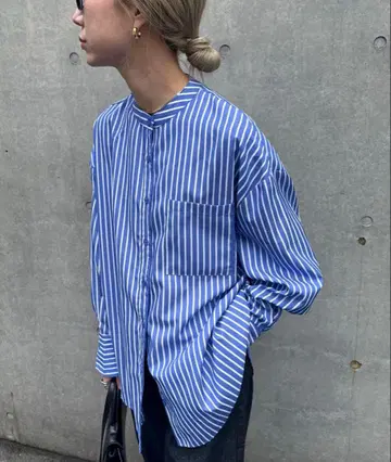 [ 새상품급 ] feepur 페퓨르 노카라 스트라이프 빅 셔츠 파랑 블루