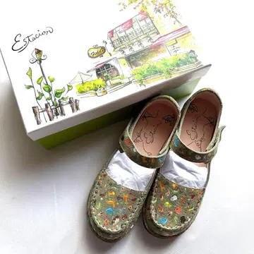 [ 새상품 ] ESTACION 에스타시온 애니멀 무늬 스트랩 신발 그린