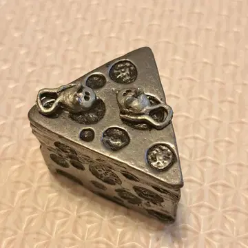 PEWTER GENUINE 치즈 모양 금속제 수납 박스 쥐 귀걸이 케이스