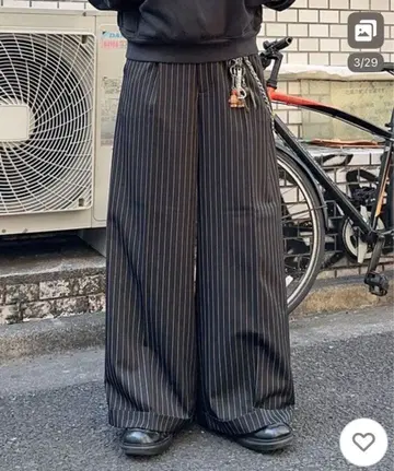 블랙 스트라이프 와이드 팬츠