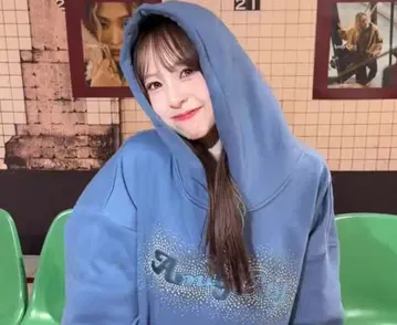 Amlycity 큐빅 후디 후드티 블루 프리 사이즈