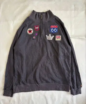 레어 하프 지퍼 자수 패치 y2k 헤이세이 갸루 그런지 빅 실루엣