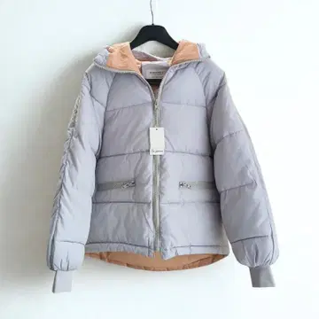그레이 후드 부착 따뜻한 패딩 자켓 M