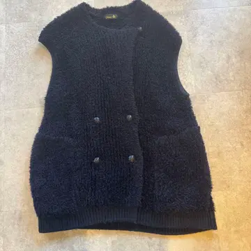 Drawer 네이비 더블 버튼 베스트 알파카