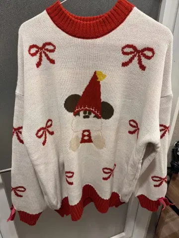 릴린린 니트 스웨터 크림색 빨간색