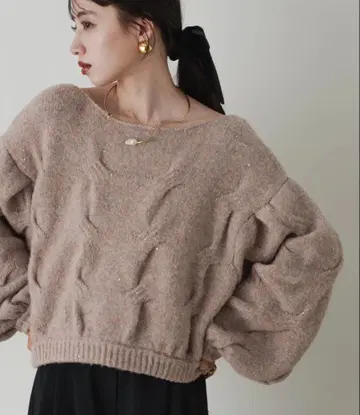 hinari 케이블 MIX 라메 니트 핑크