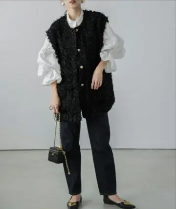 [ 새상품급 ] amely 베스트 트위드 블랙 블랙 프리 베스트