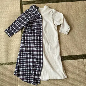 플라보아 원피스 비대칭 체크 니트