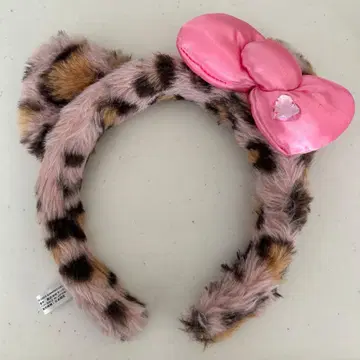키티 레오파드 무늬 핑크 리본 머리띠