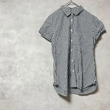 로리즈팜 면100% 반팔 셔츠 화이트 네이비 깅엄 체크