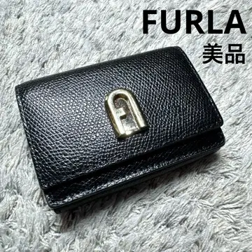 [새상품급] FURLA 훌라 3단 폴더형 지갑 컴팩트 월렛 가죽 블랙