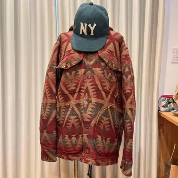 기하학 패턴 울 후드 부착 자켓