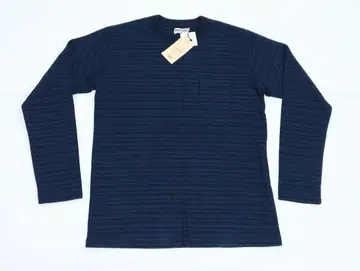모모타로 진즈 인디고 보더 긴팔 T셔츠/L/롱티 인디고 염색