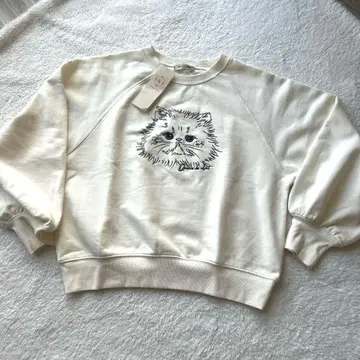 [ 택 포함 미사용품 ] 사만사 모스모스 고양이 프린트 자수 맨투맨