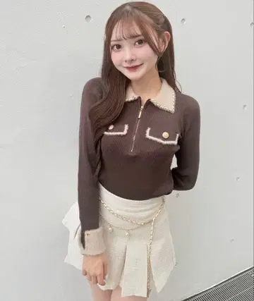 체인 칼라 ZIP 니트