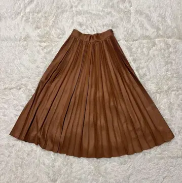 ANAYI 카멜 플리츠 롱 스커트