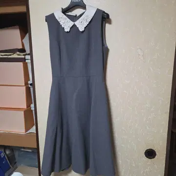 폭시 꽃 탈부착 카라 탈착식 옷깃 원피스 슬리브리스 그레이 40