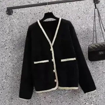 블랙 노카라 자켓 펄 장식