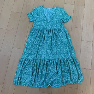 ZARA 플라워 프린트 롱 원피스 M 그린