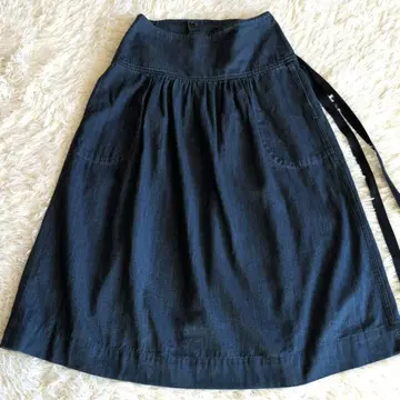 45rpm 블루 롱 플레어 스커트 사이즈 2 M 스트라이프 리본 포함