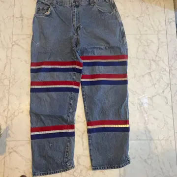 스트라이프 디자인 데님 팬츠