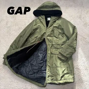 90~00S GAP 후드 부착 모즈 코트 올리브 보아 퀼팅