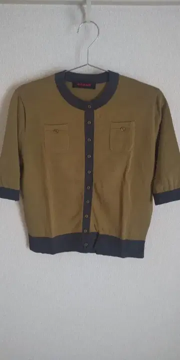 CABaN 코튼 크루넥 하프 슬리브 가디건 카키