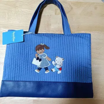 familiar 비오는날 자수 토트백 파랑