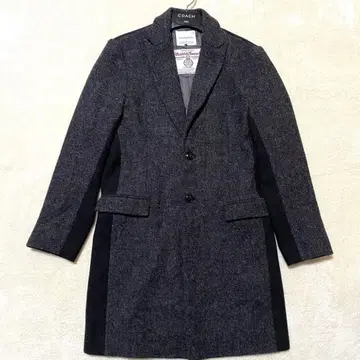 [ 새상품급 ] 해리스 트위드 절개 체스터 코트 그레이 블랙 M