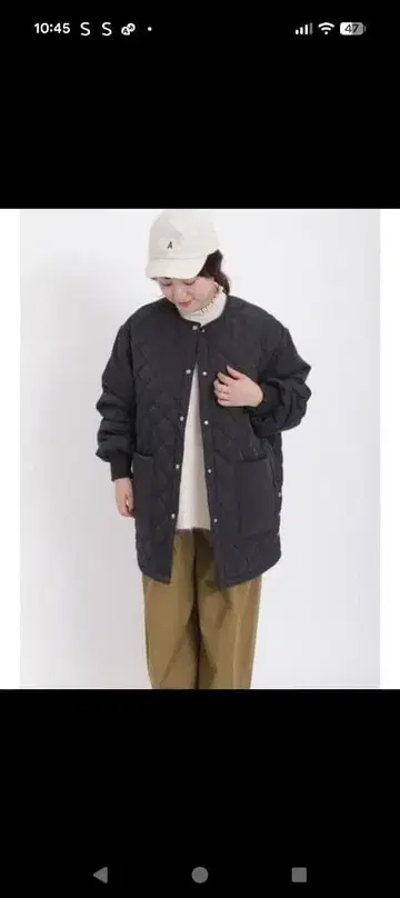 새상품급 Samansa Mos2 충전솜 퀼팅 크루넥 블루종 프리 사이즈